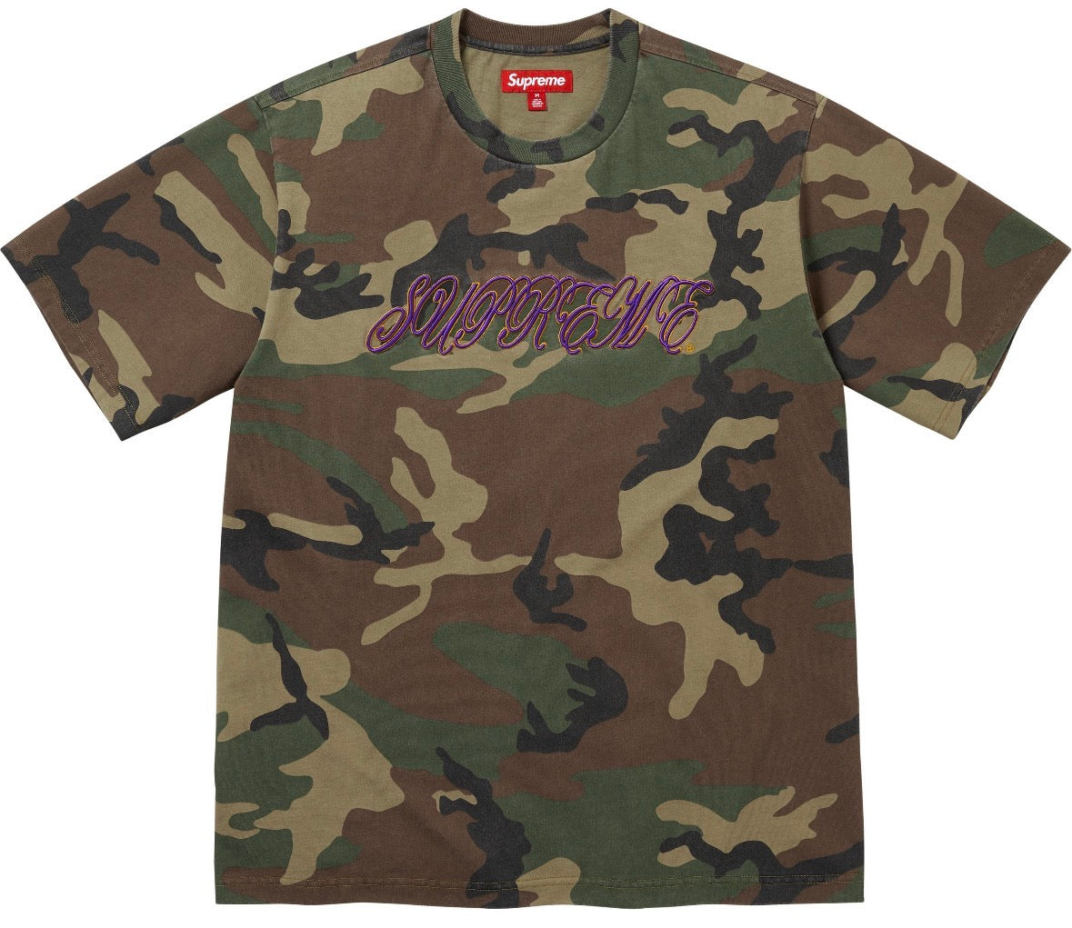 Camiseta Supreme Raised Script S/S Top Woodland Camo