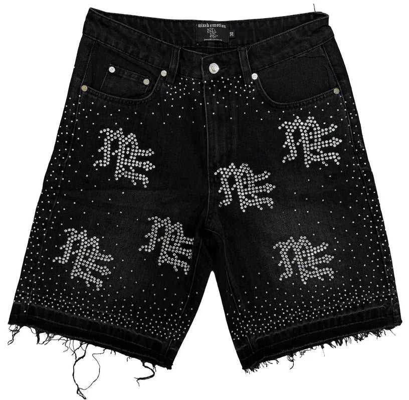 Short Mixed Emotions Black “ME” Rhinestone Denim
