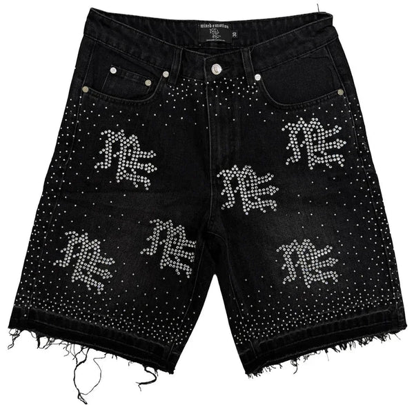 Short Mixed Emotions Black “ME” Rhinestone Denim