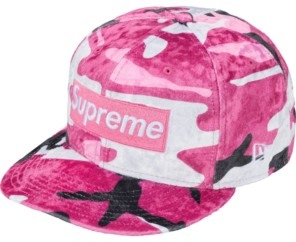 Gorro Supreme x New Era Crushed Velvet Box Logo Pink Camo