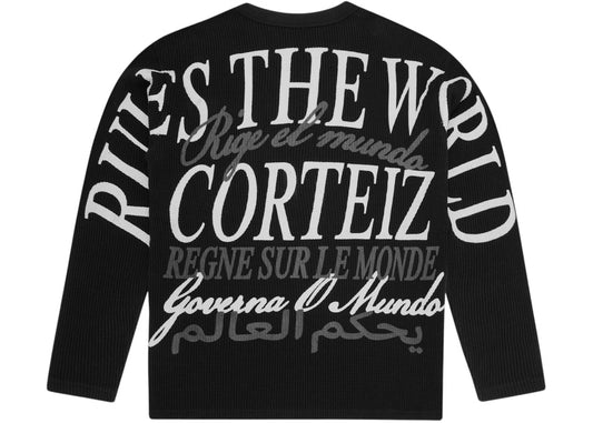 Camiseta Manga Larga Corteiz Worldwide Waffle Thermal Black