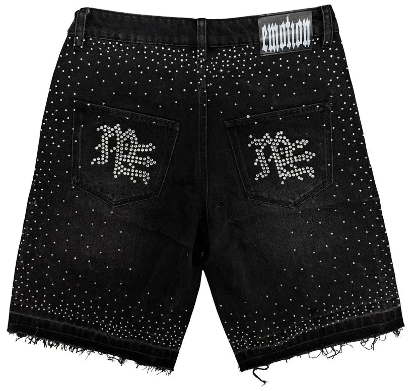Short Mixed Emotions Black “ME” Rhinestone Denim