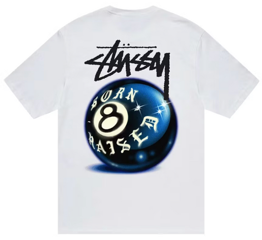 Camiseta Stussy Born X Raised 8 Ball Tee White