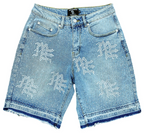 Short Mixed Emotions Blue “ME” Rhinestone Denim