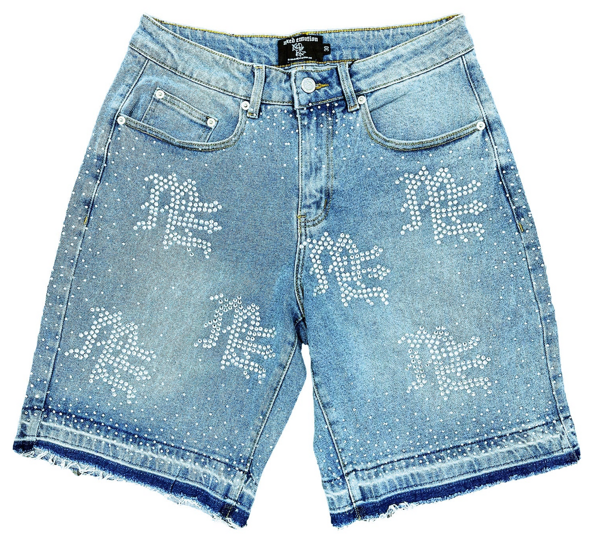 Short Mixed Emotions Blue “ME” Rhinestone Denim
