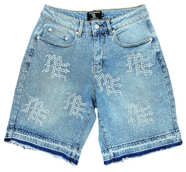 Short Mixed Emotions Blue “ME” Rhinestone Denim