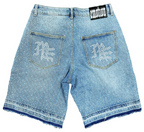 Short Mixed Emotions Blue “ME” Rhinestone Denim